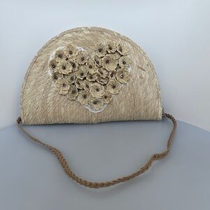 hand made  Palm Straw Heart Crossbody bag